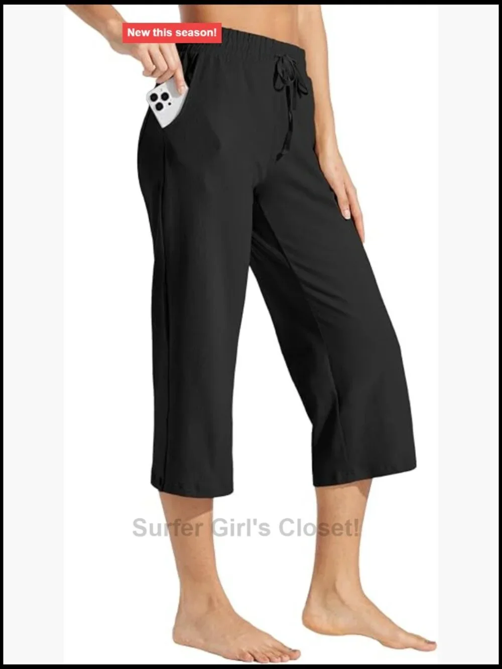 Cotton Spandex Wide Leg Capri Sweatpants with Pockets